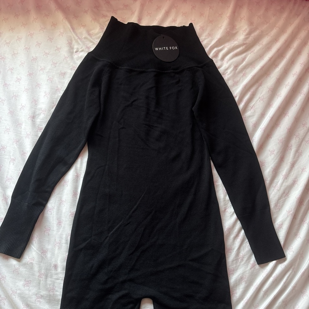 White Fox Black Turtleneck Sweater Dress
